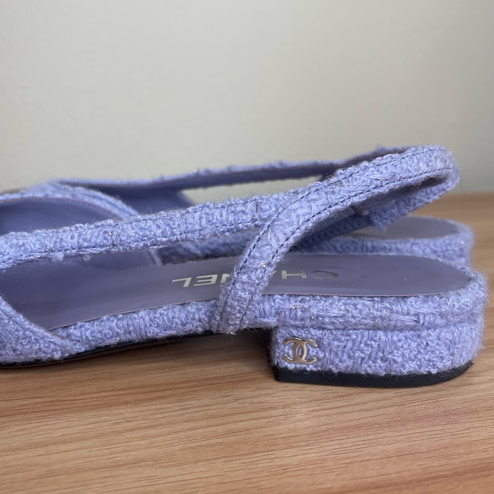 RARE Chanel Boucle Purple and Patent Leather Flat Slingbacks 37.5 - Picture 4 of 11